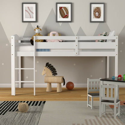 Wooden Twin Low Loft Bunk Bed with Guard Rail and Ladder-Dark Brown