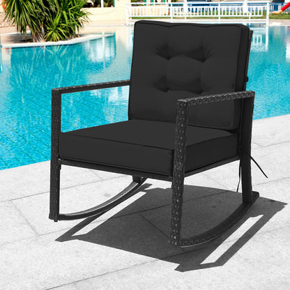 Patio Rattan Rocker Outdoor Glider Rocking Chair Cushion Lawn-Black