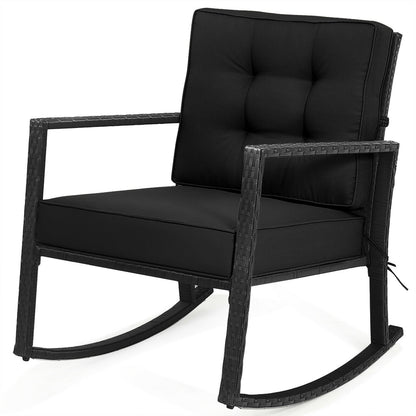 Patio Rattan Rocker Outdoor Glider Rocking Chair Cushion Lawn-Black