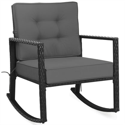 Patio Rattan Rocker Outdoor Glider Rocking Chair Cushion Lawn-Gray