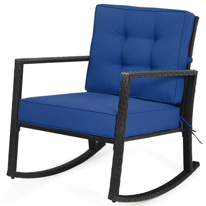 Patio Rattan Rocker Outdoor Glider Rocking Chair Cushion Lawn-Navy