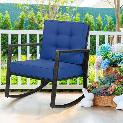 Patio Rattan Rocker Outdoor Glider Rocking Chair Cushion Lawn-Navy