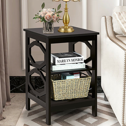 2 Pieces 3-tier Nightstand Sofa Side End Accent Table Storage Display Shelf-Black