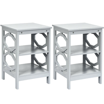 2 Pieces 3-tier Nightstand Sofa Side End Accent Table Storage Display Shelf-Black