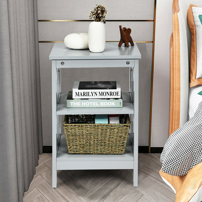 2 Pieces 3-tier Nightstand Sofa Side End Accent Table Storage Display Shelf-Black