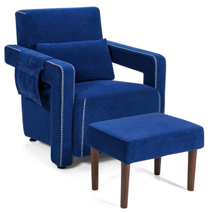 Modern Berber Fleece Single Sofa Chair with Ottoman and Waist Pillow-Black