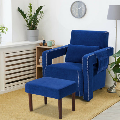 Modern Berber Fleece Single Sofa Chair with Ottoman and Waist Pillow-Black