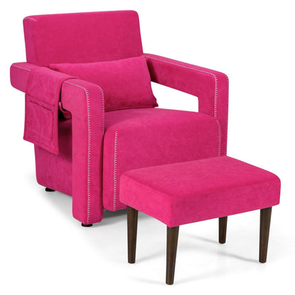 Modern Berber Fleece Single Sofa Chair with Ottoman and Waist Pillow-Black