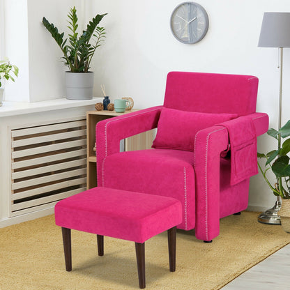 Modern Berber Fleece Single Sofa Chair with Ottoman and Waist Pillow-Black