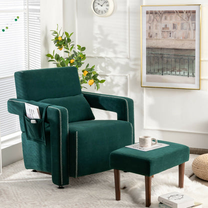 Modern Berber Fleece Single Sofa Chair with Ottoman and Waist Pillow-Black
