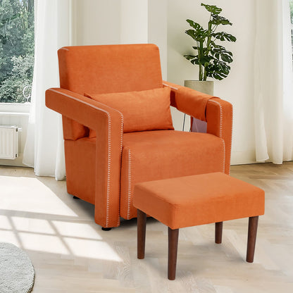 Modern Berber Fleece Single Sofa Chair with Ottoman and Waist Pillow-Black