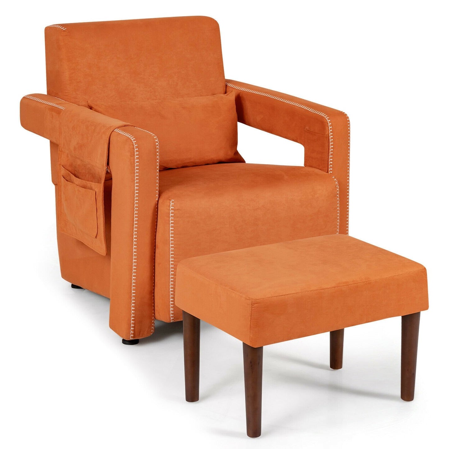 Modern Berber Fleece Single Sofa Chair with Ottoman and Waist Pillow-Black