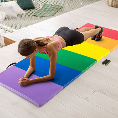 PU Leather Tri-Folding Gymnastics Tumbling Mat with Carrying Handles-Macaron