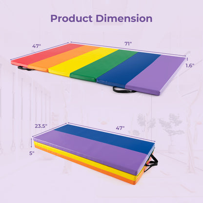 PU Leather Tri-Folding Gymnastics Tumbling Mat with Carrying Handles for Kids