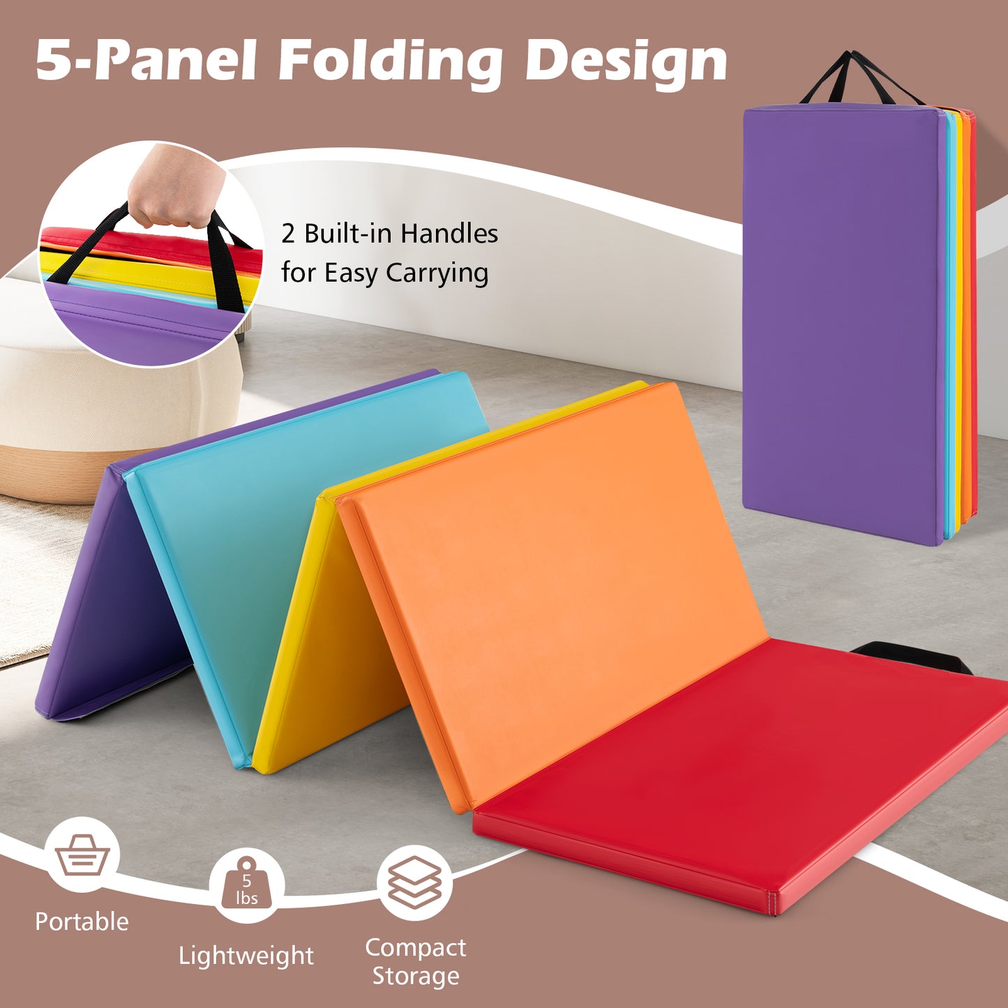 5-Panel Folding Gymnastics Mat for Kids