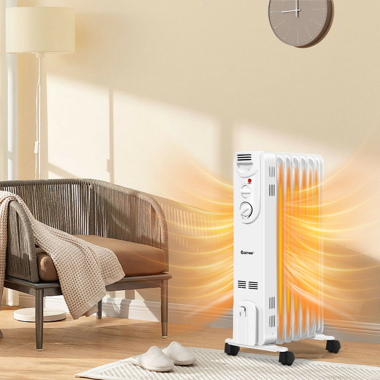1500W Electric Space Heater with 3 Heat Settings and Safe Protection