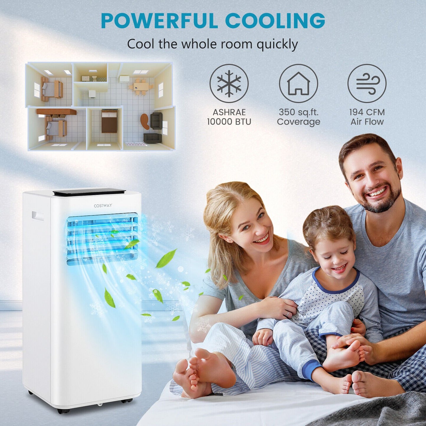 8000 BTU Portable Air Conditioner with Fan Dehumidifier Sleep Mode