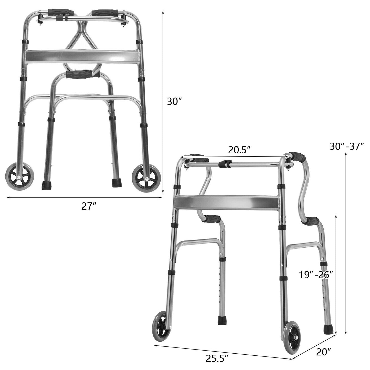 Aluminum Heavy-Duty Folding Wheeled Stand-Assist Walker-Gray