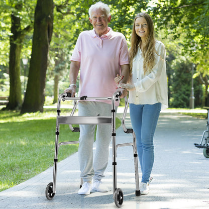 Aluminum Heavy-Duty Folding Wheeled Stand-Assist Walker-Gray