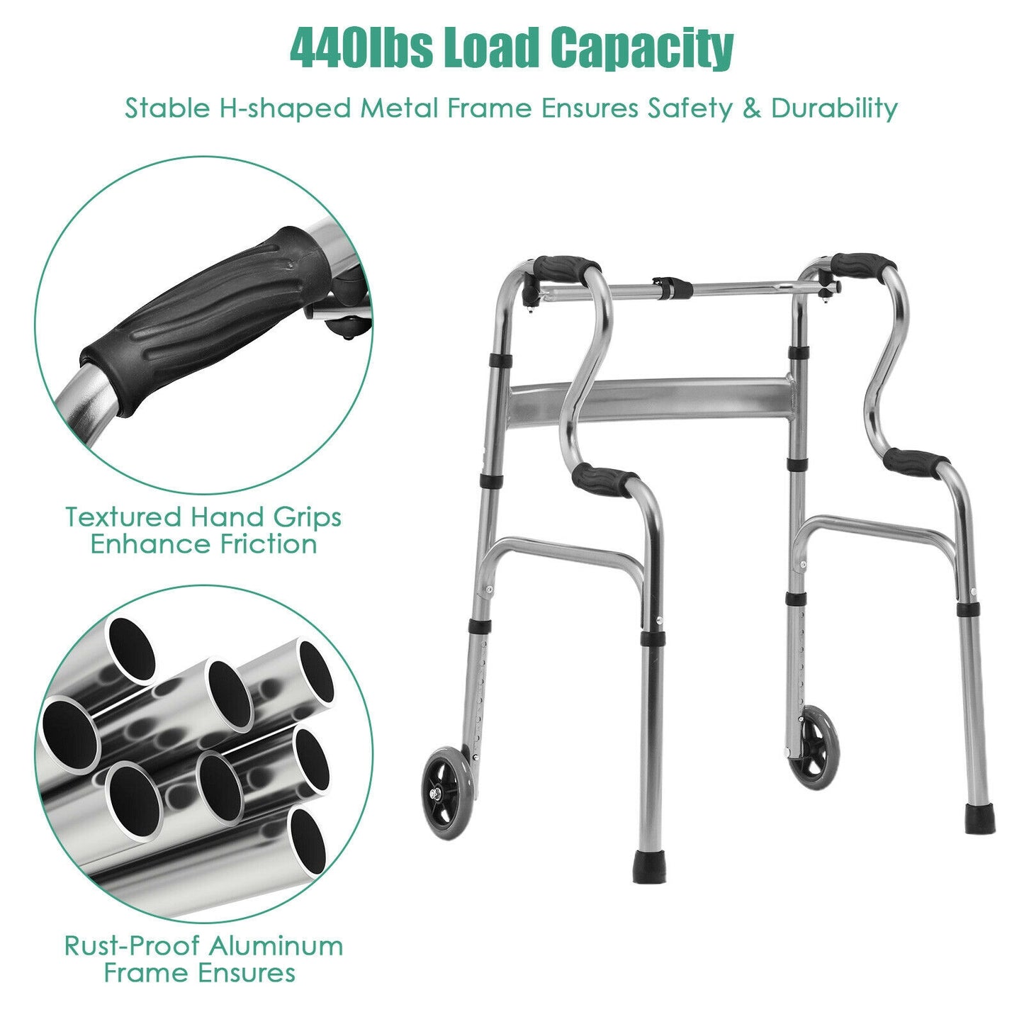 Aluminum Heavy-Duty Folding Wheeled Stand-Assist Walker-Gray