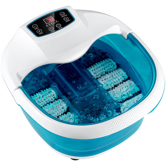 Foot Spa Tub with Bubbles and Electric Massage Rollers for Home Use-Blue