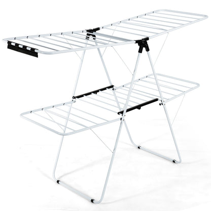 2-Tier Foldable Clothes Drying Rack with Adjustable Gullwing