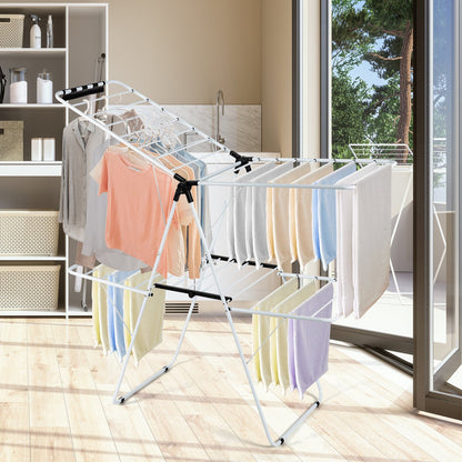 2-Tier Foldable Clothes Drying Rack with Adjustable Gullwing