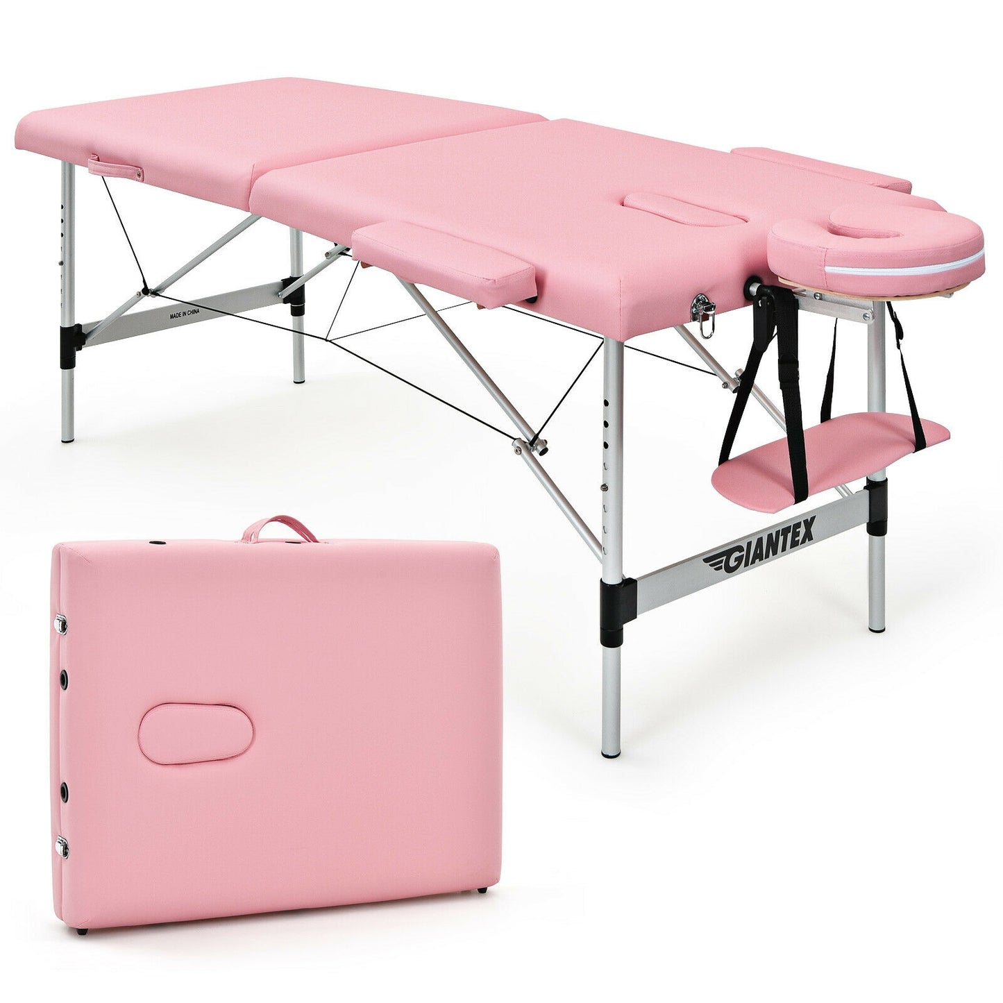 84 Inch L Portable Adjustable Massage Bed with Carry Case for Facial Salon Spa-Pink