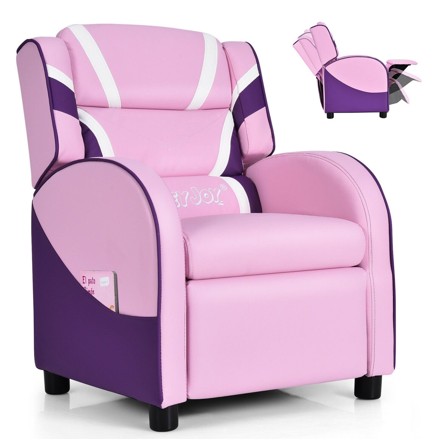 Kids Leather Recliner Chair with Side Pockets-Blue
