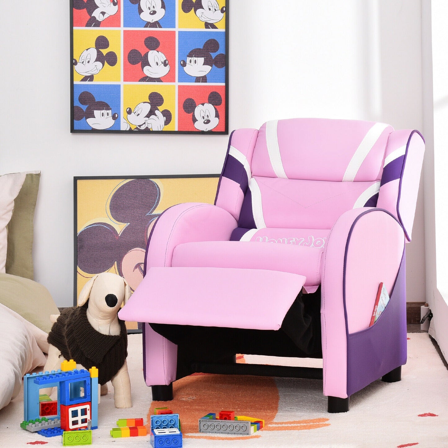 Kids Leather Recliner Chair with Side Pockets-Blue