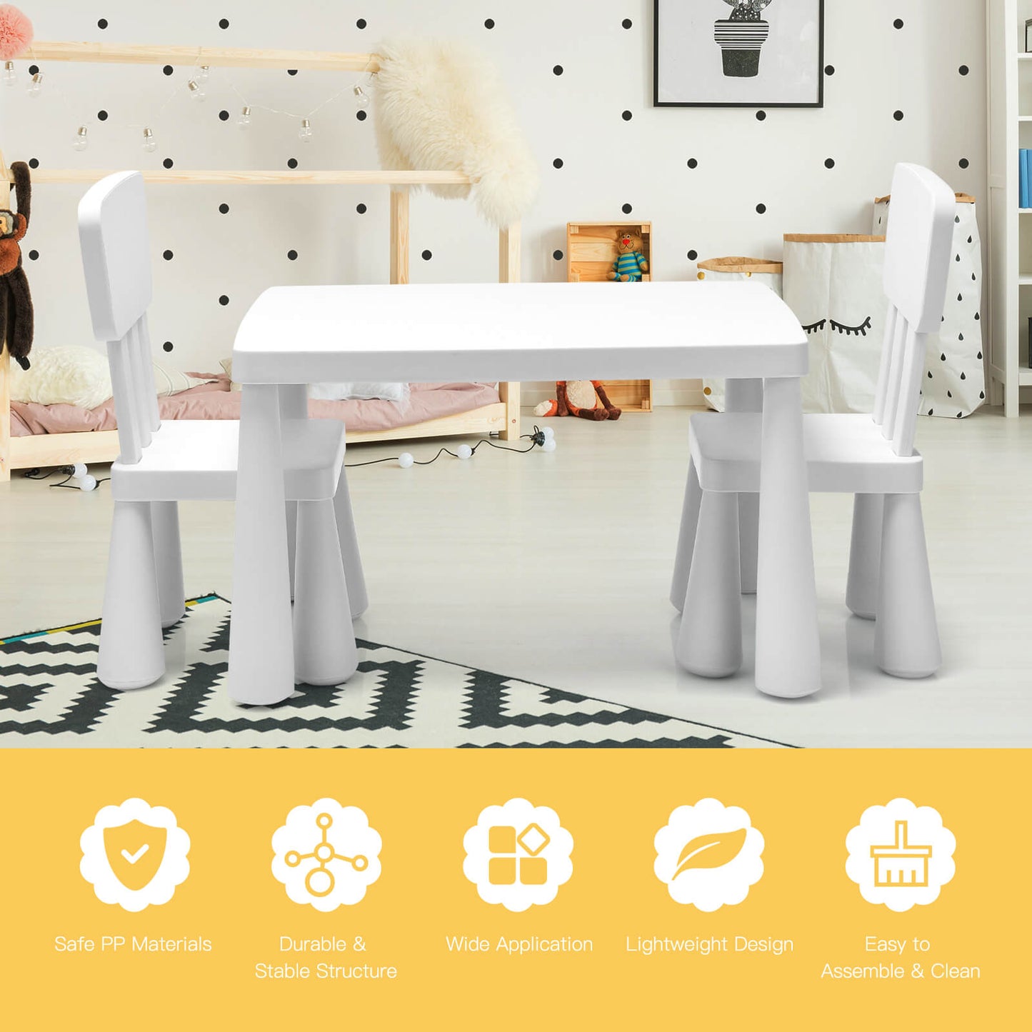3 Pieces Toddler Multi Activity Play Dining Study Kids Table and Chair Set-Blue
