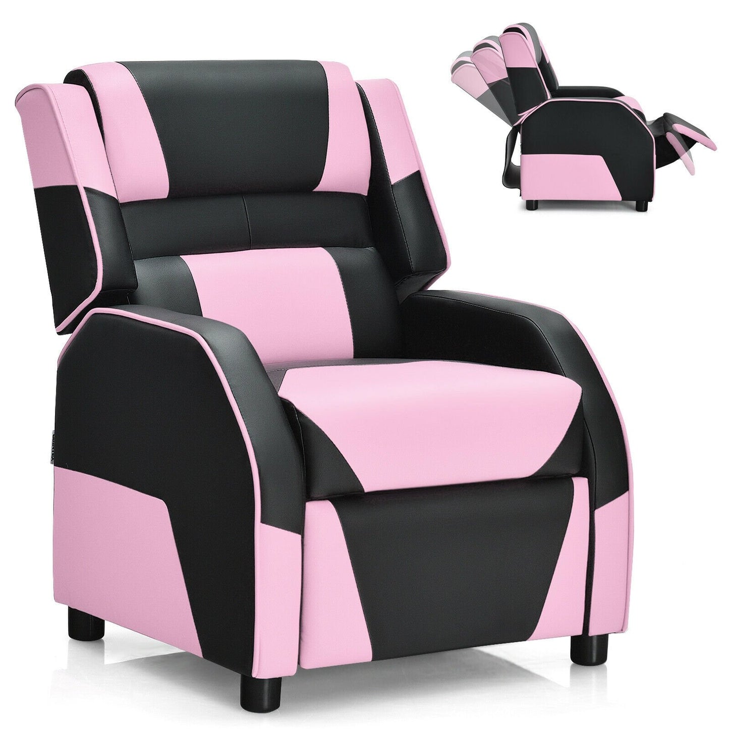 Kids Youth PU Leather Gaming Sofa Recliner with Headrest and Footrest-Blue