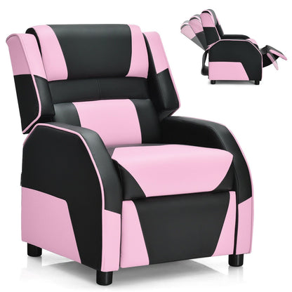 Kids Youth PU Leather Gaming Sofa Recliner with Headrest and Footrest-Blue