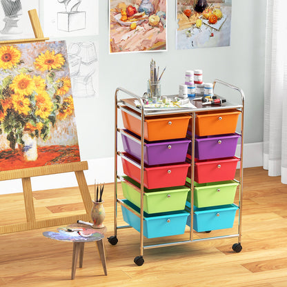 10-Drawer Rolling Storage Cart-Beige & Gray