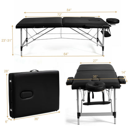 84 Inch L Portable Adjustable Massage Bed with Carry Case for Facial Salon Spa-Black