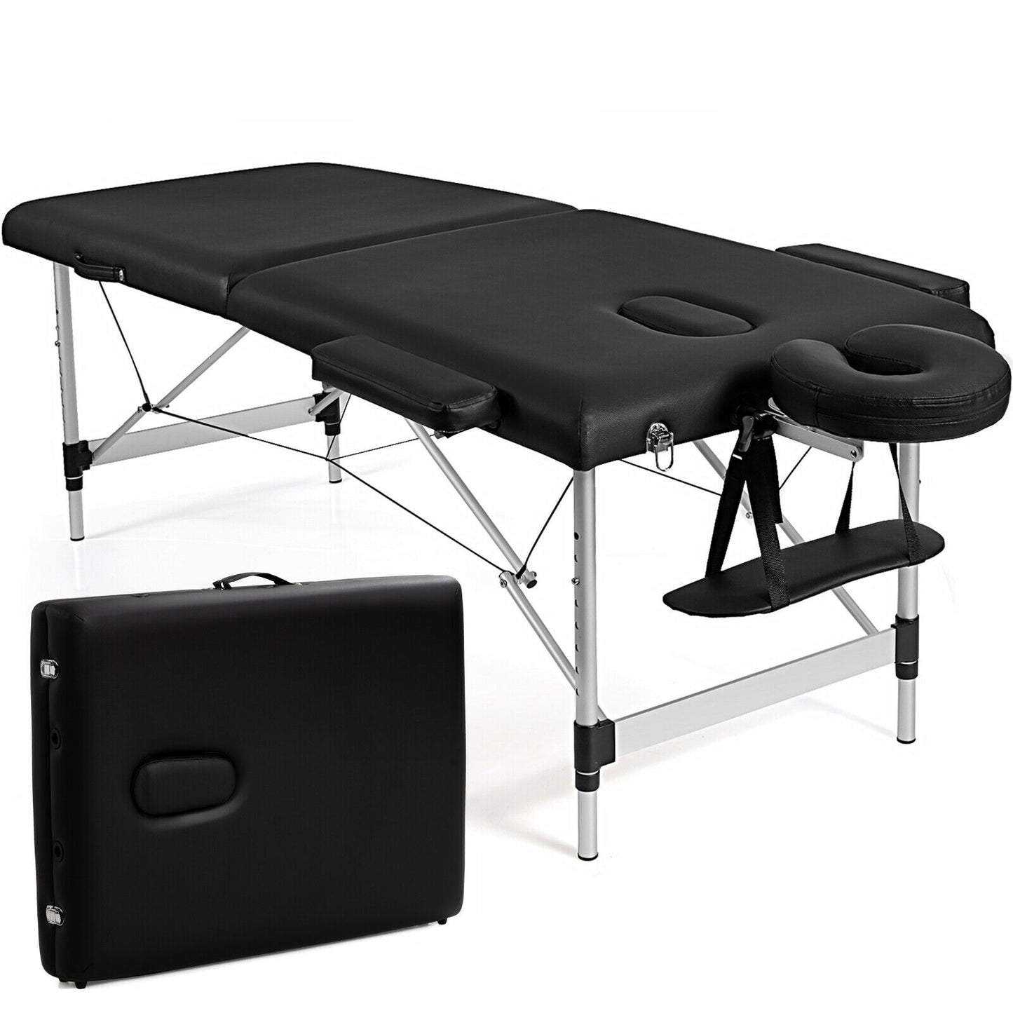 84 Inch L Portable Adjustable Massage Bed with Carry Case for Facial Salon Spa-Black