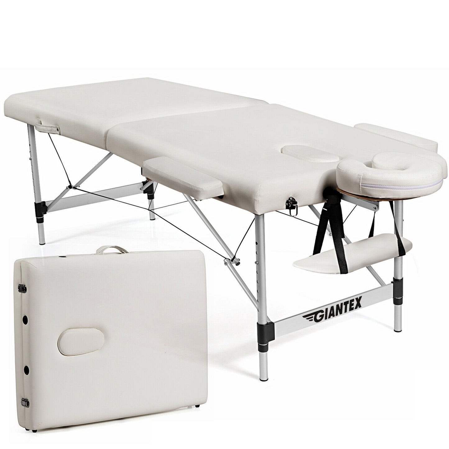 84 Inch L Portable Adjustable Massage Bed with Carry Case for Facial Salon Spa-White