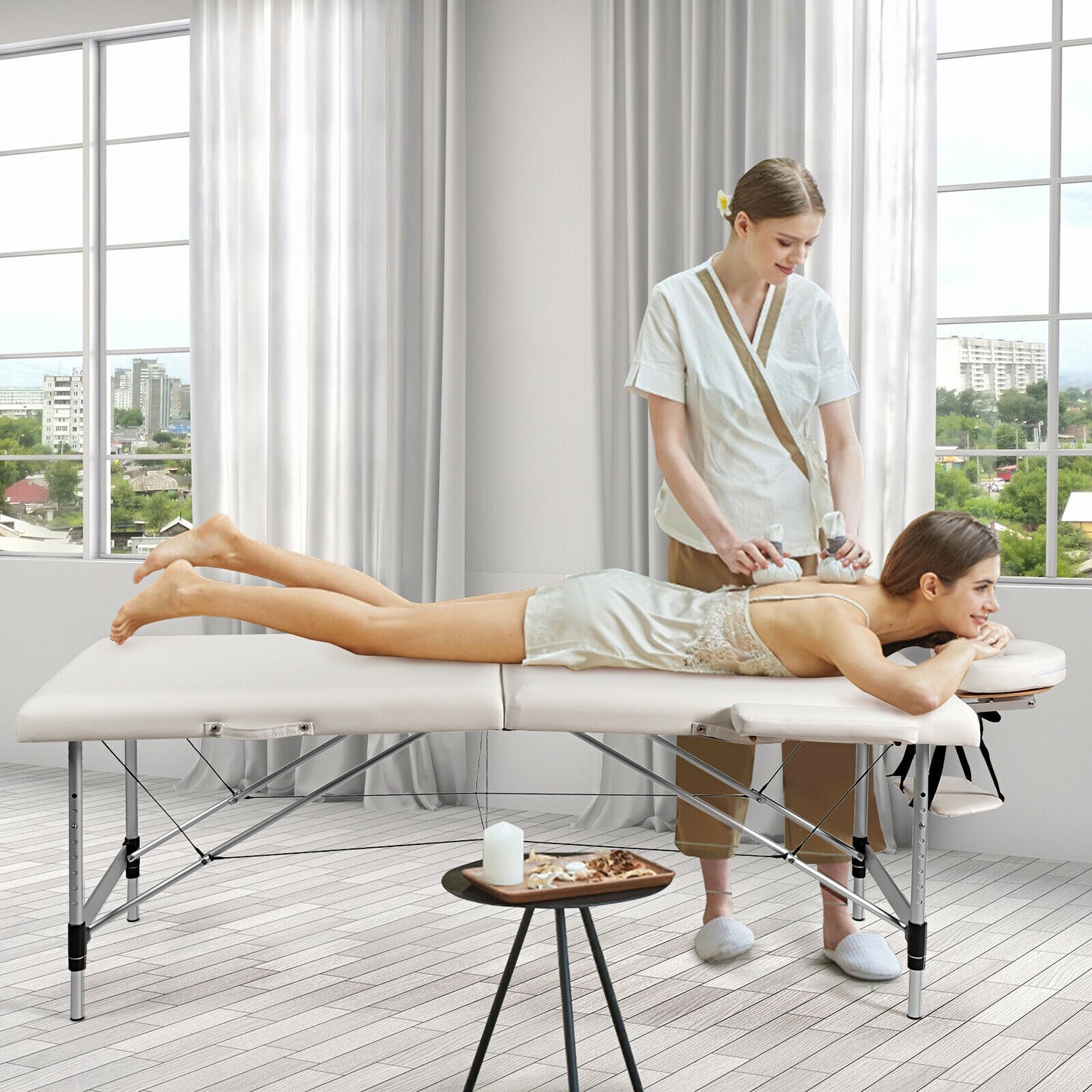 84 Inch L Portable Adjustable Massage Bed with Carry Case for Facial Salon Spa-White