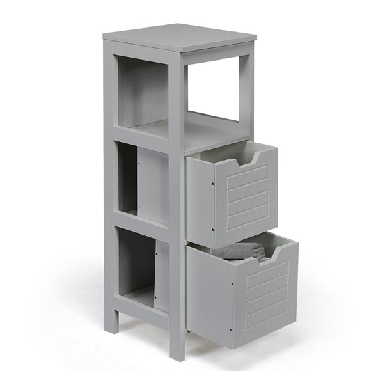Bathroom Wooden Floor Cabinet Multifunction Storage Rack Stand Organizer-Gray
