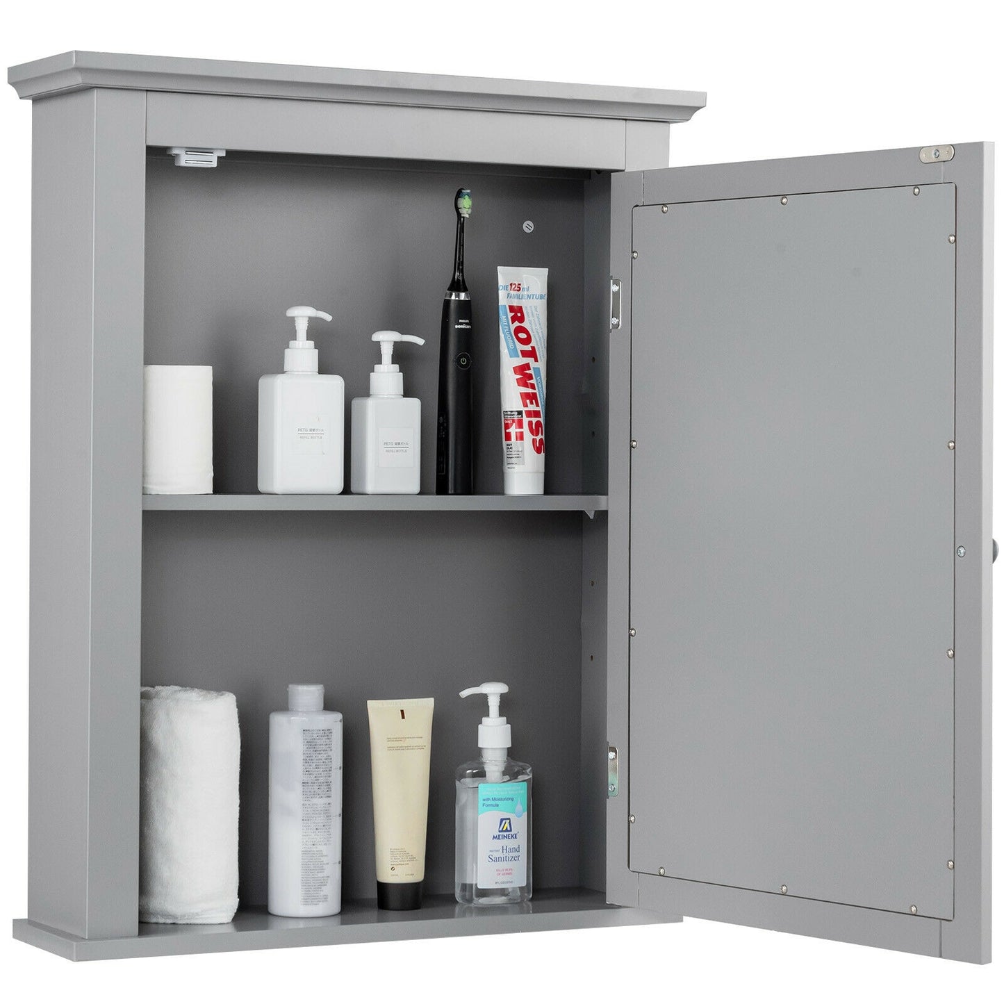 Bathroom Mirror Cabinet Wall Mounted Adjustable Shelf Medicine Storage-Gray