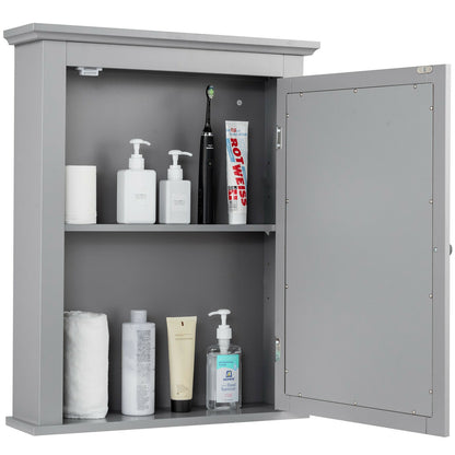 Bathroom Mirror Cabinet Wall Mounted Adjustable Shelf Medicine Storage-Gray