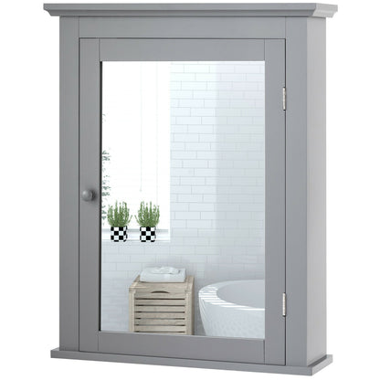 Bathroom Mirror Cabinet Wall Mounted Adjustable Shelf Medicine Storage-Gray