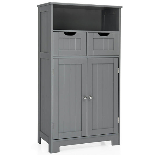 Bathroom Wooden Side Cabinet  with 2 Drawers and 2 Doors-Gray
