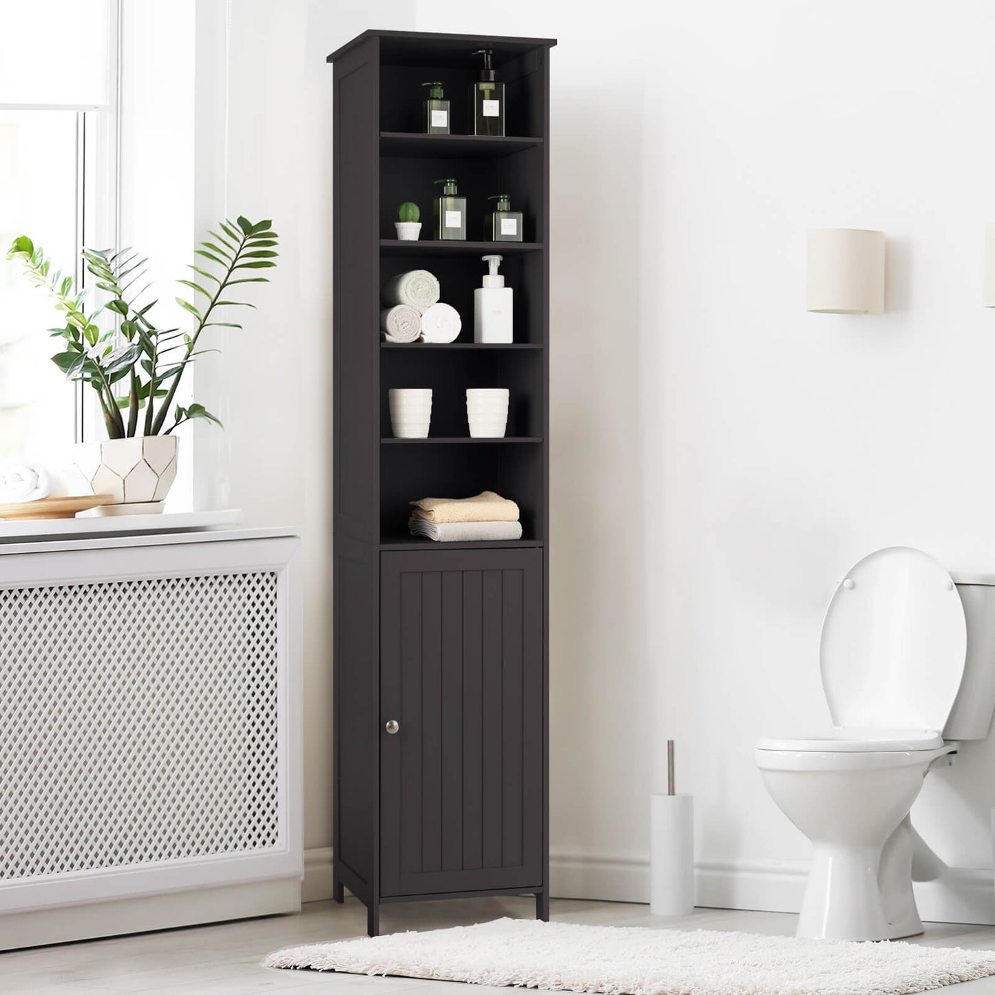 72 Inches Free Standing Tall Floor Bathroom Storage Cabinet-Brown