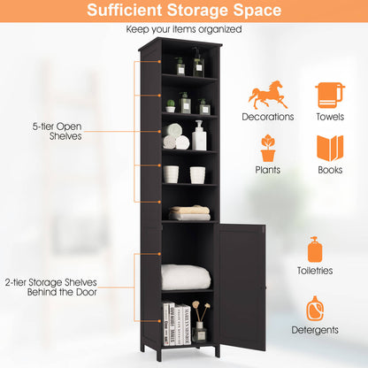 72 Inches Free Standing Tall Floor Bathroom Storage Cabinet-Brown