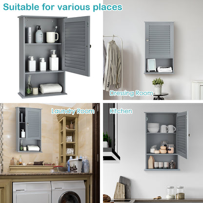 Bathroom Wall Mount Storage Cabinet Single Door with Height Adjustable Shelf-Gray