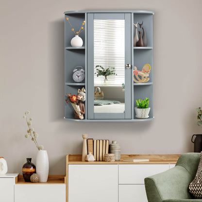 Bathroom Single Door Shelves Wall Mount Cabinet with Mirror-Gray