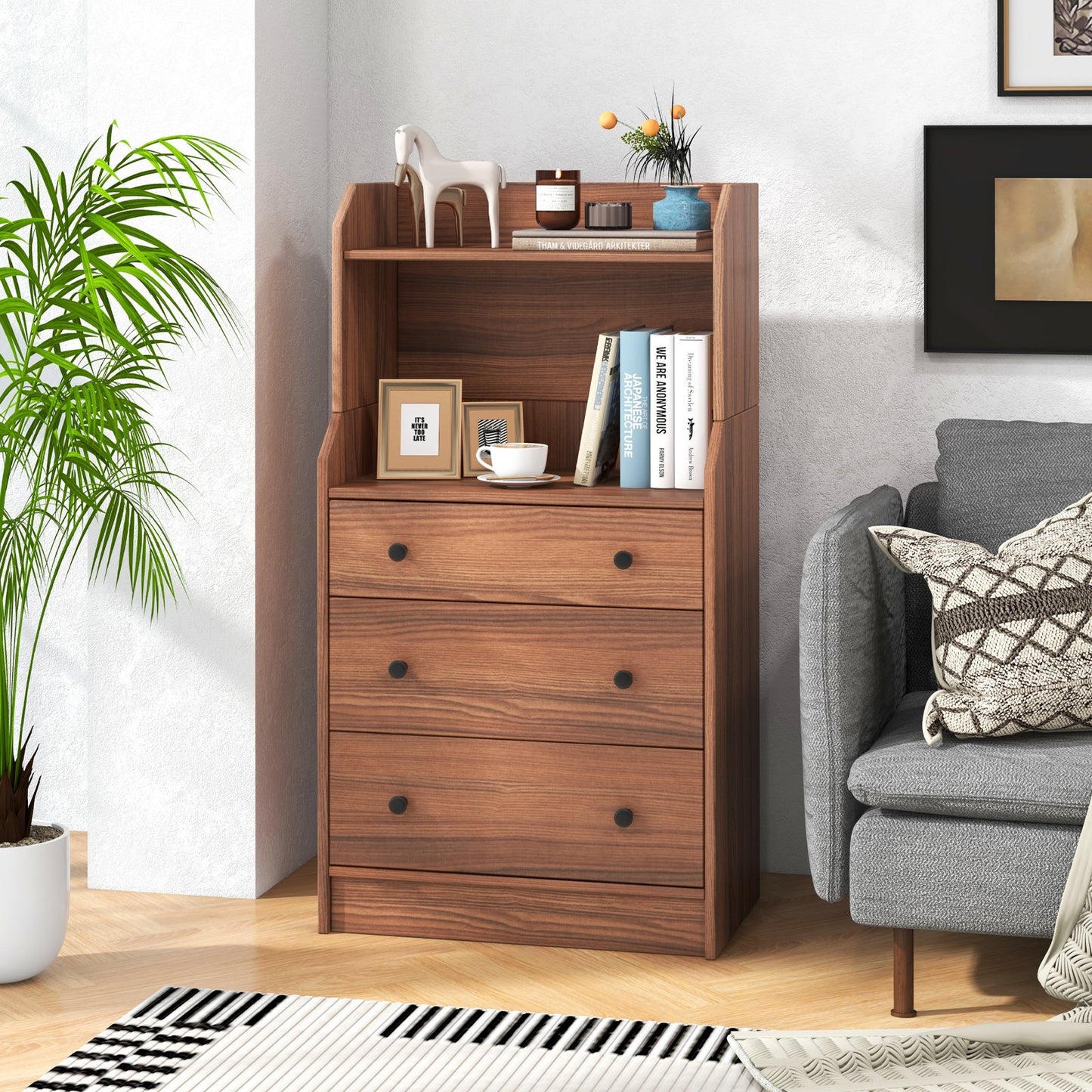 Modern Storage Dresser with Anti-toppling Device-Black