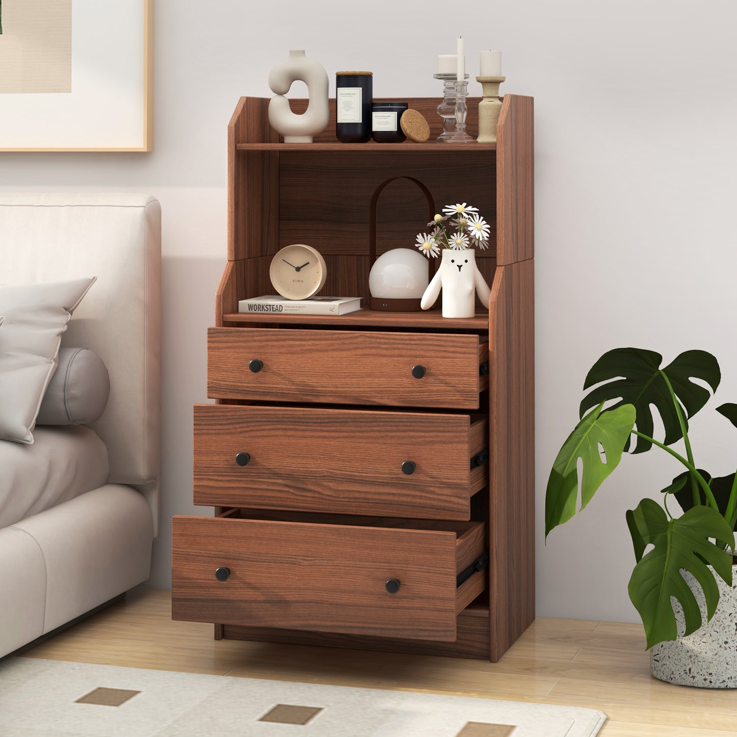 Modern Storage Dresser with Anti-toppling Device-Black