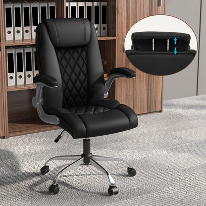 Modern Height Adjustable PU Leather Office Chair with Rocking Function-Black